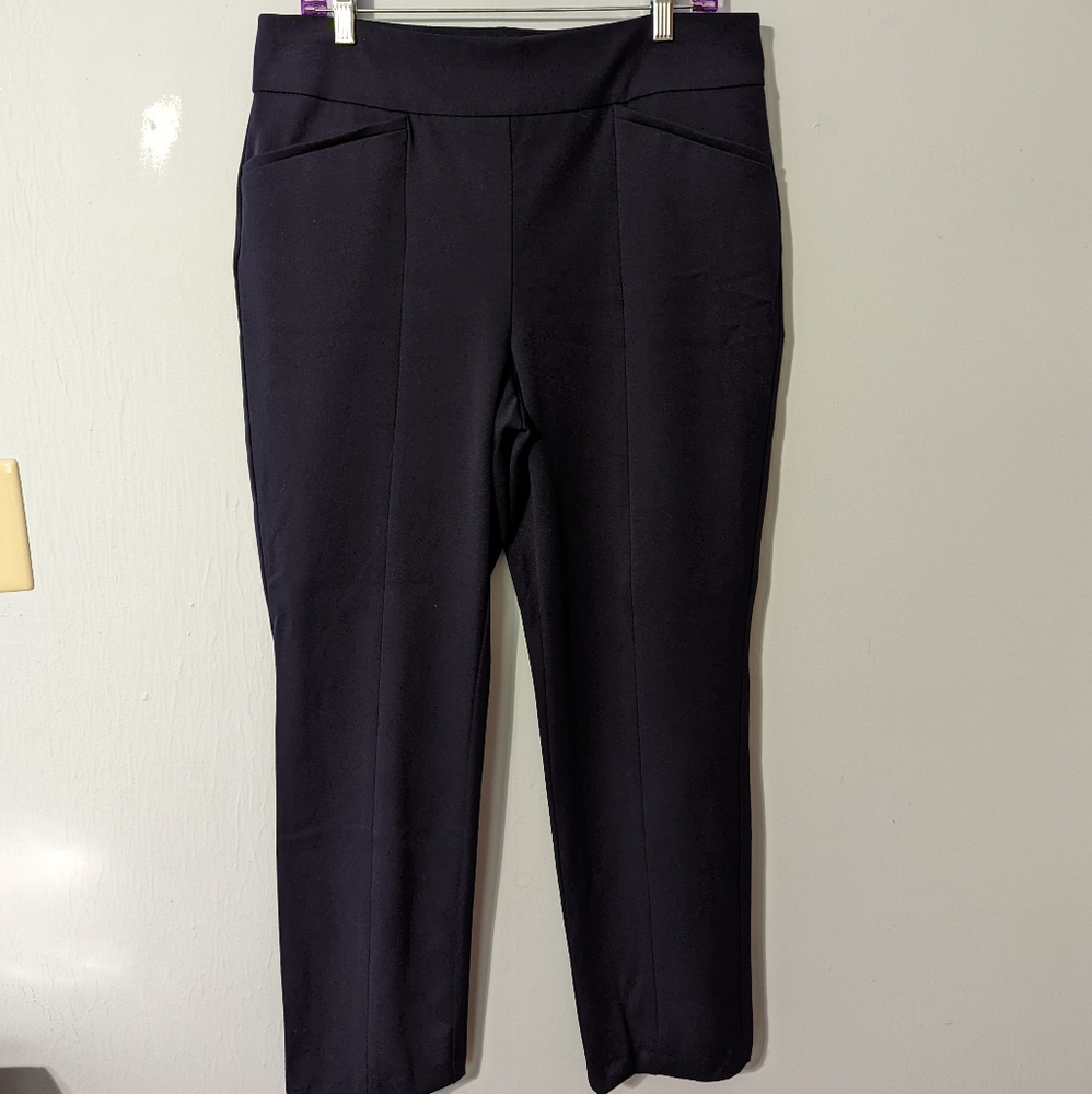 Chico's So Slimming Brigitte Pull-On Straight Ankle Navy Pants, 2 (12) Regular